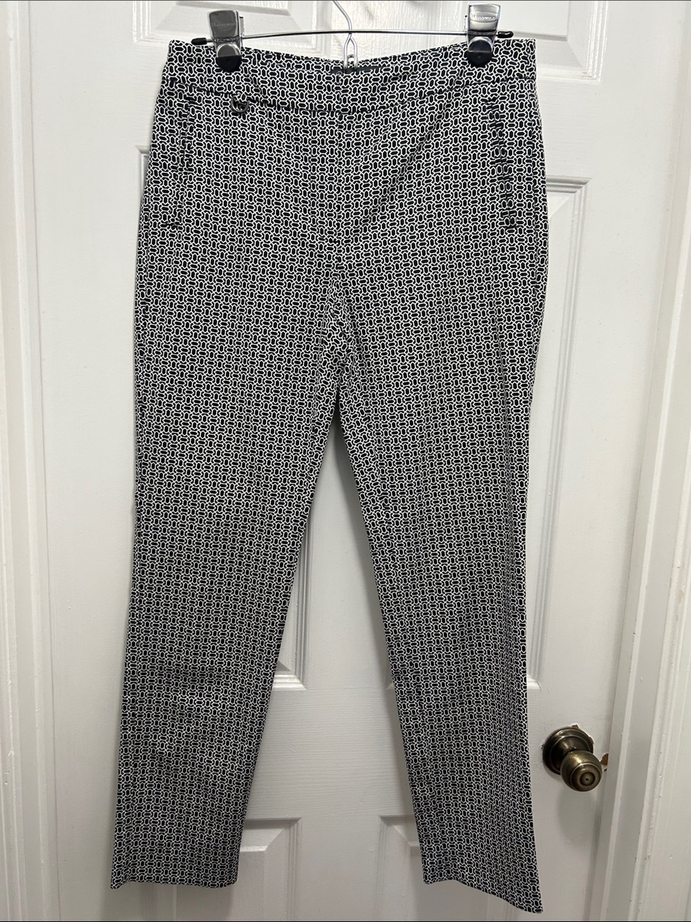 Adrianna Papell Black & White Geometric Straight-Leg Pants Sz 4